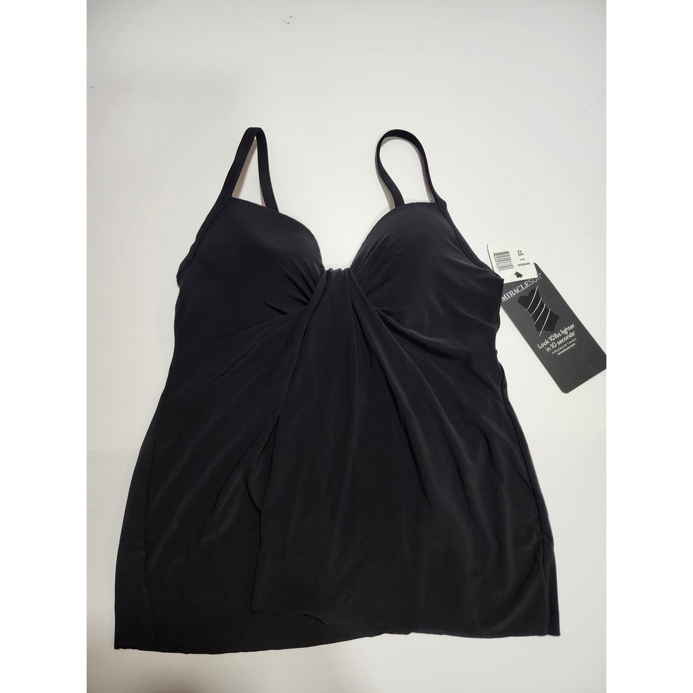 Miraclesuit Black Twist Front Tankini Top Slimming Swim suit 6516625 Size 12